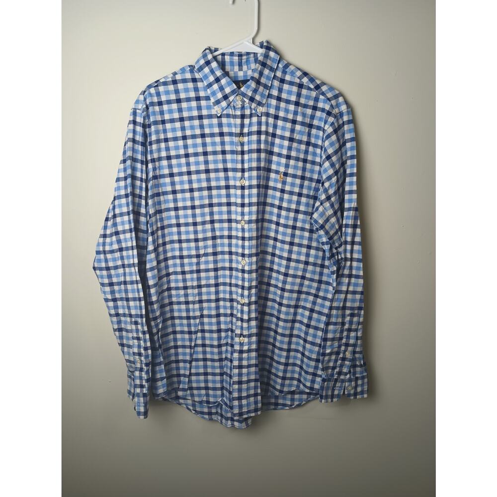 Ralph Lauren Plaid Button Up Shirt Men's Blue‎ Size Large Long sleeve Holiday